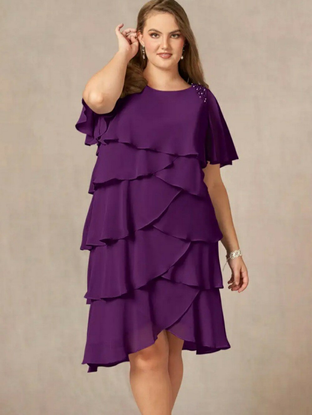AZAZIE RITA Grape A Line Scoop Beaded Chiffon Dress 14 NEW